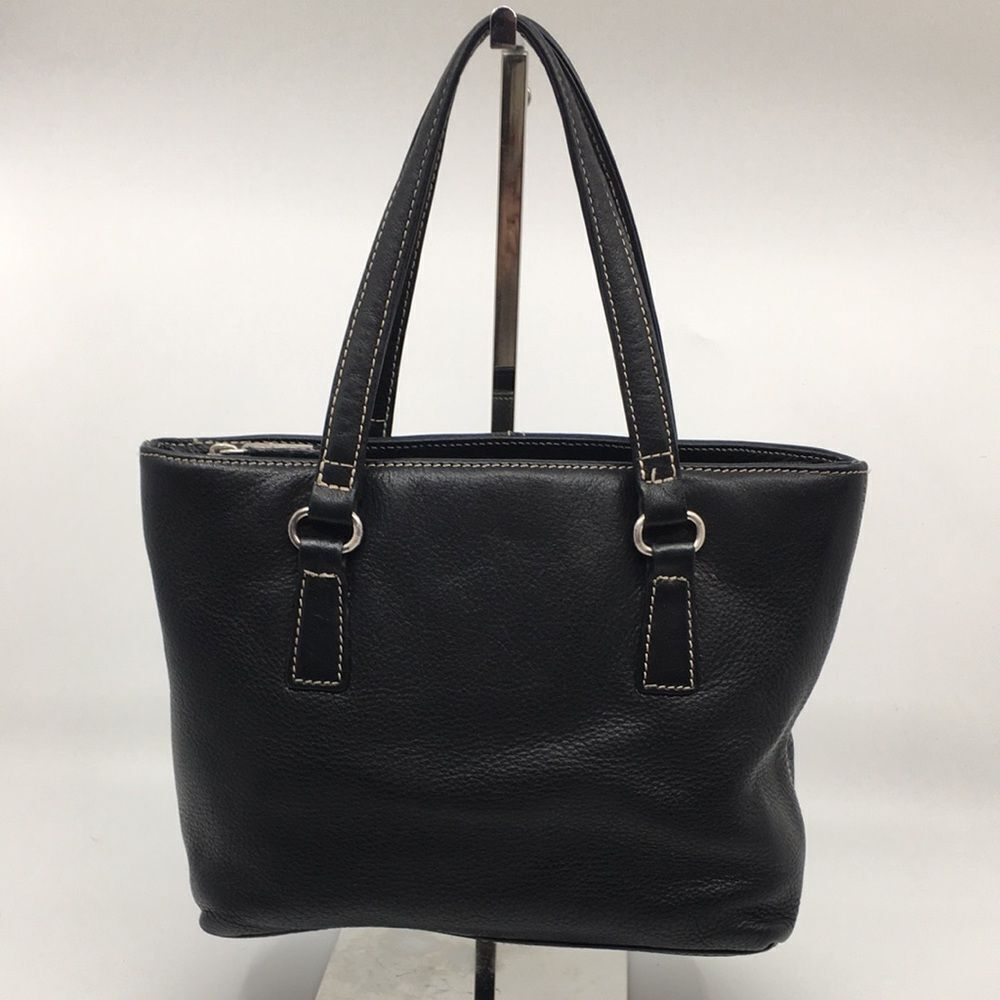 Vintage Fossil Black Leather Compact Satchel Bag with contrast cream stitching